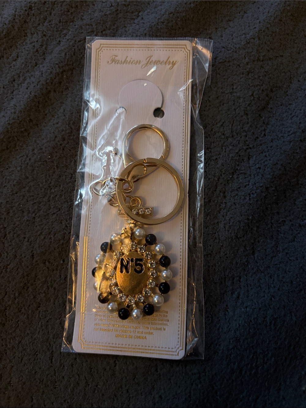 FASHION Gold N5 Beaded Keychain Charm - Fashion Jewelry